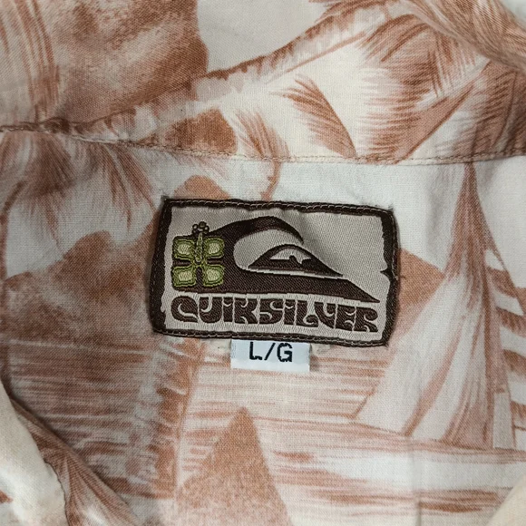 Vintage 90s Quiksilver Shirt Mens Large Tan Hawaiian Camp Waikiki Surf Aloha - Picture 2 of 12